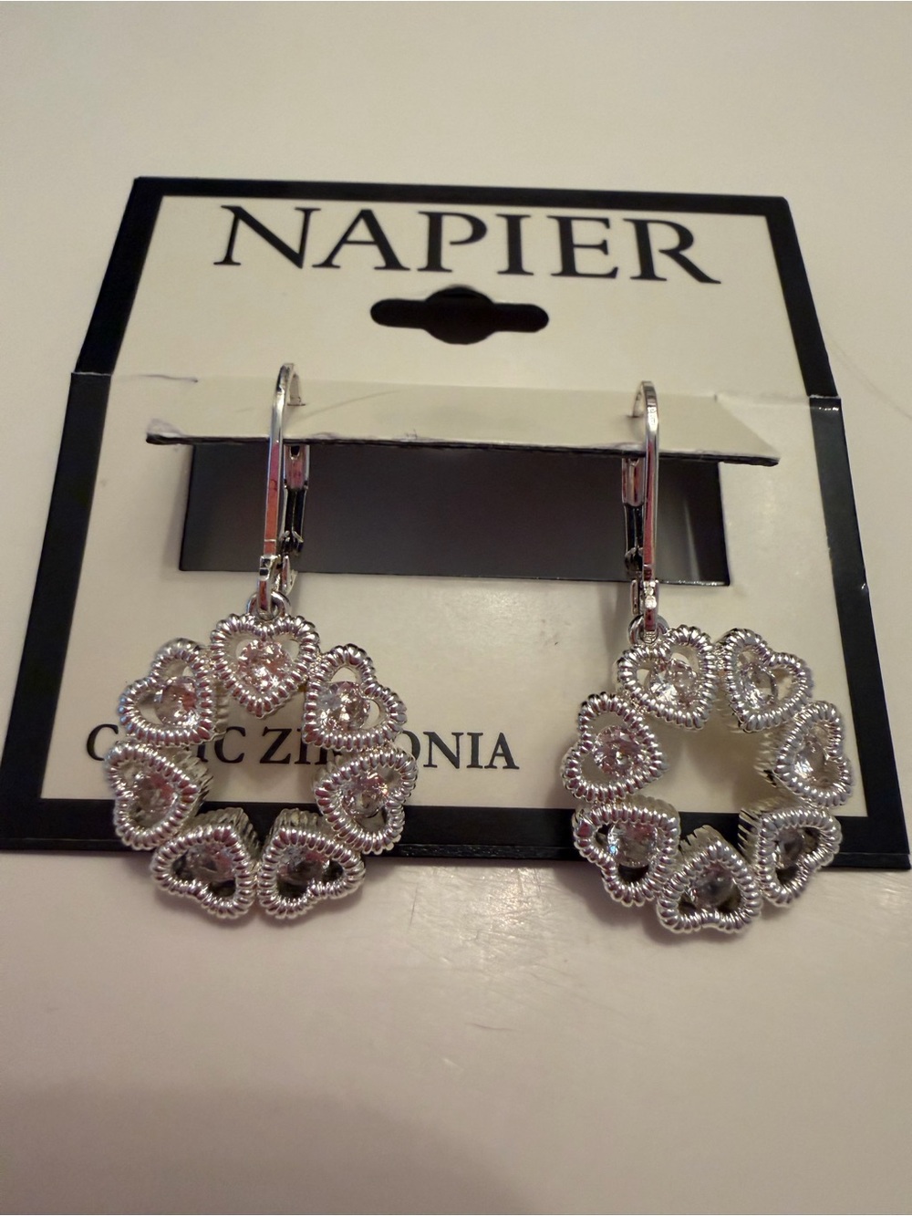 Napier Silver Heart Wreath Drop Earrings